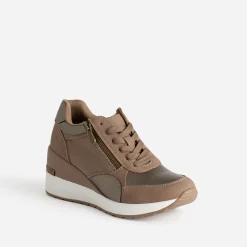 Eram Baskets^Tennis compensée marron et bronze METALISE