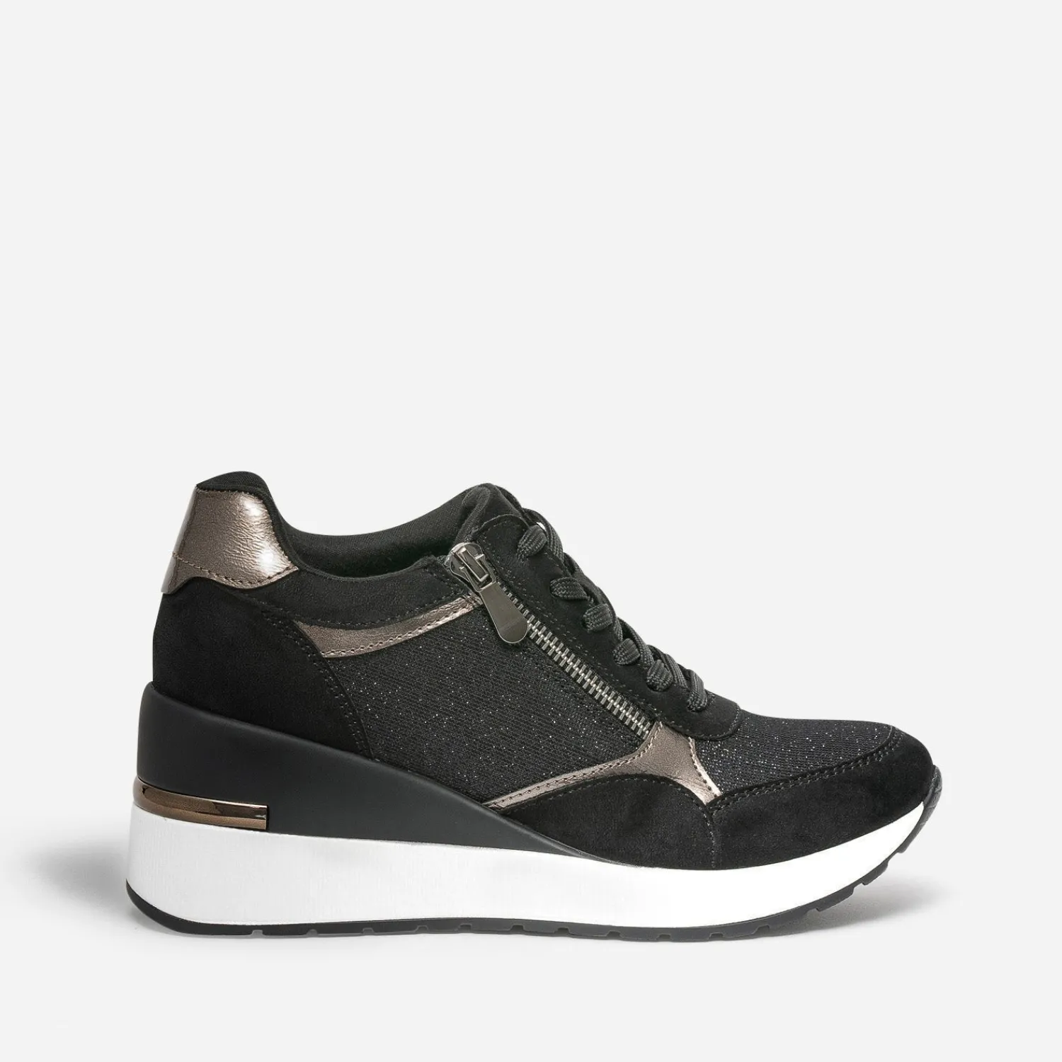 Eram Baskets^Tennis compensée e détails bronze NOIR
