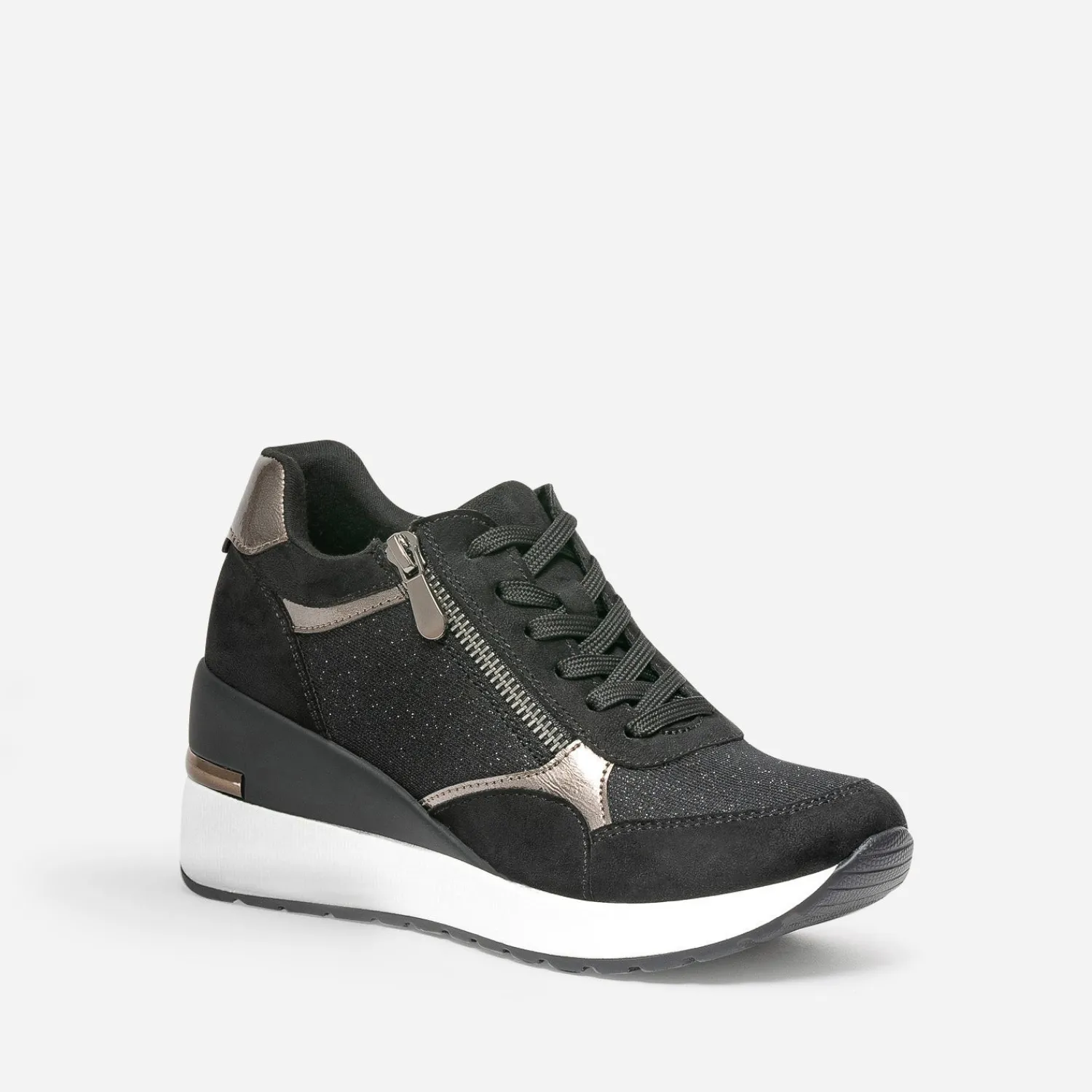 Eram Baskets^Tennis compensée e détails bronze NOIR