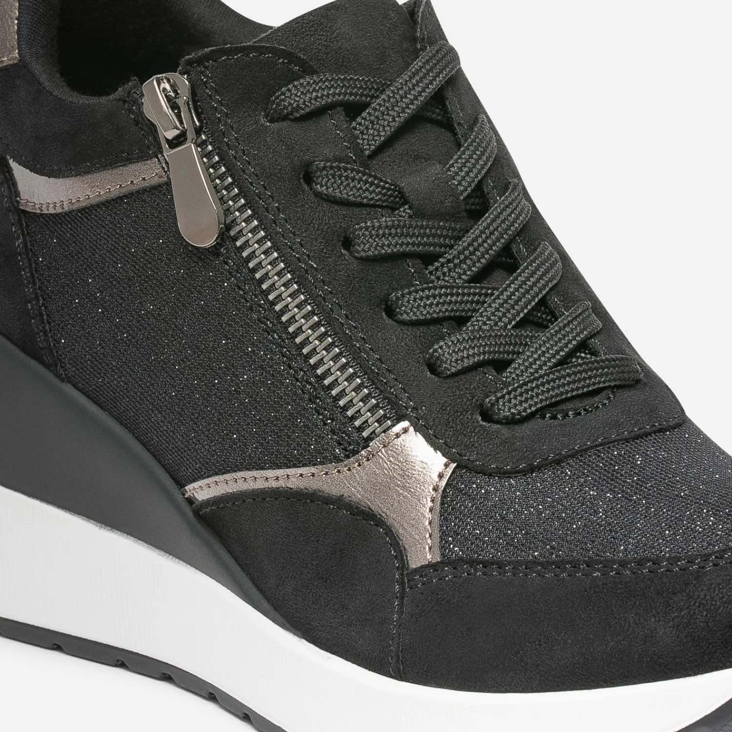 Eram Baskets^Tennis compensée e détails bronze NOIR
