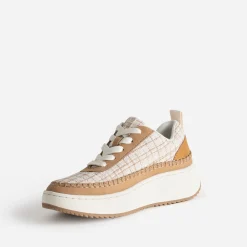 Eram Baskets^Tennis Dad shoes beige textile carreaux CAMEL