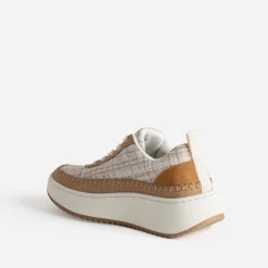 Eram Baskets^Tennis Dad shoes beige textile carreaux CAMEL