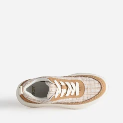 Eram Baskets^Tennis Dad shoes beige textile carreaux CAMEL