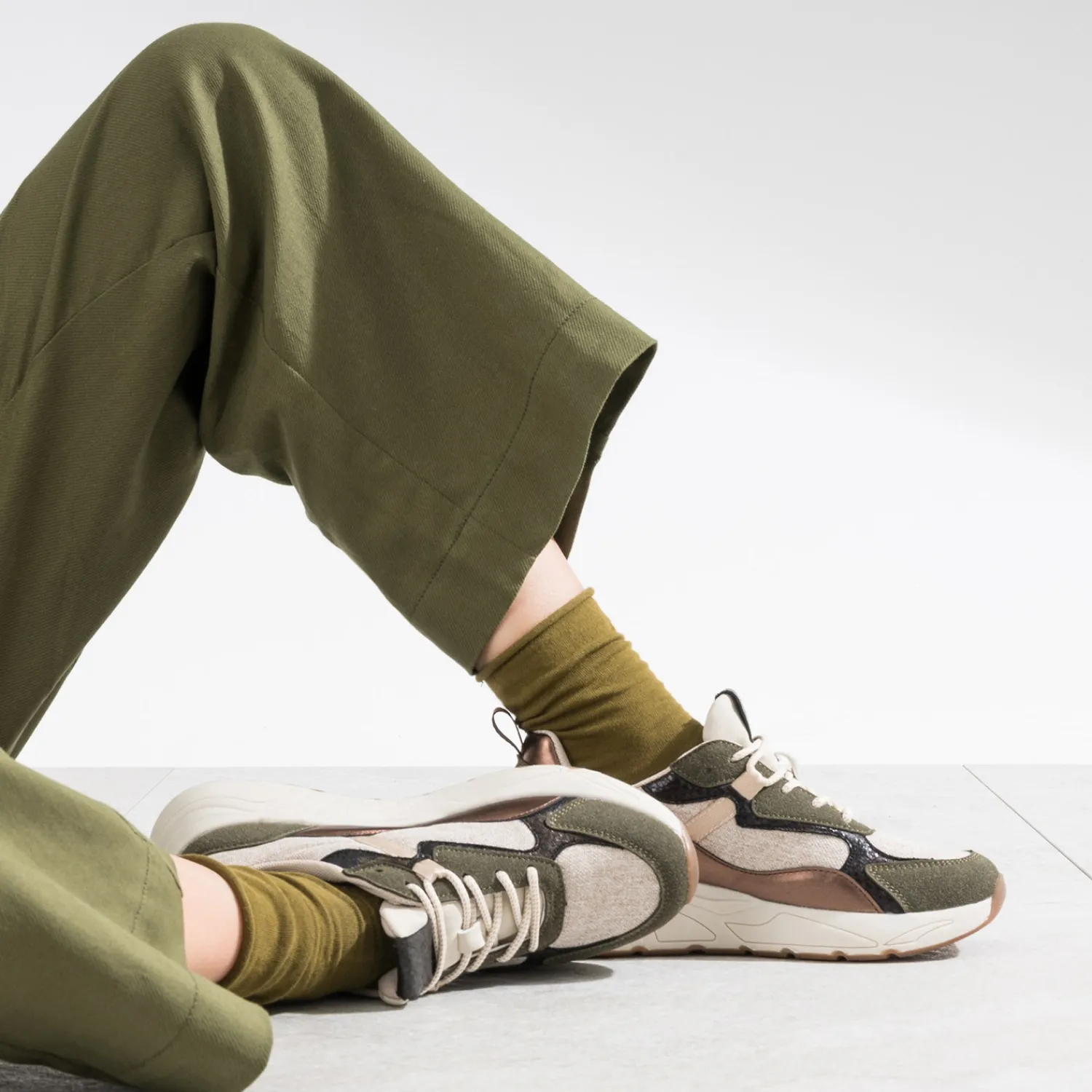 Eram Baskets^Tennis Dad shoes multi-matières KAKI