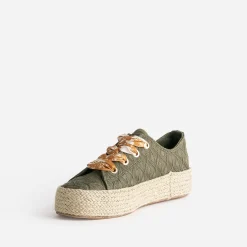 Eram Baskets^Tennis kaki en toile brodée dentelle éco-conçue VERT