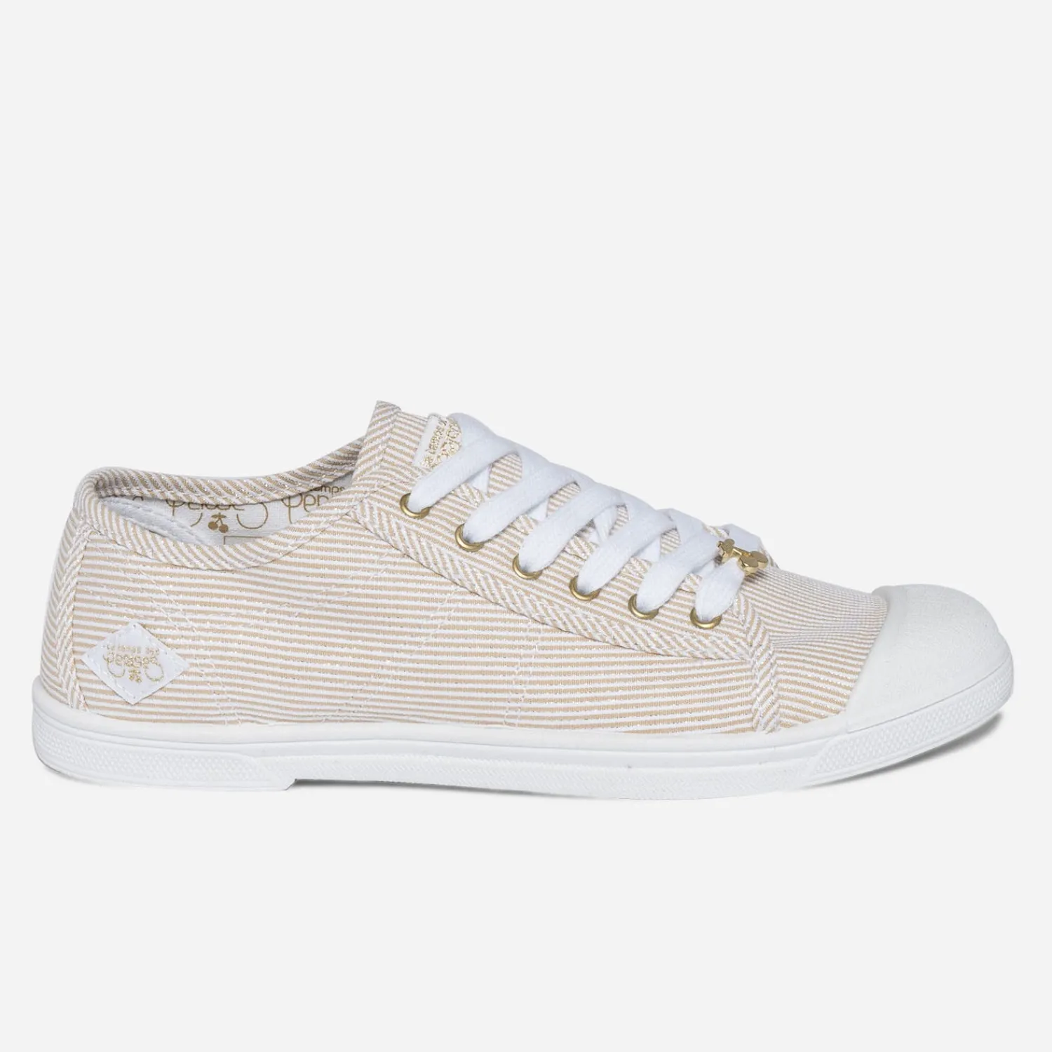 Le Temps des Cerises Baskets^Tennis beige rayée blanc et argent OR