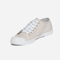 Le Temps des Cerises Baskets^Tennis beige rayée blanc et argent OR