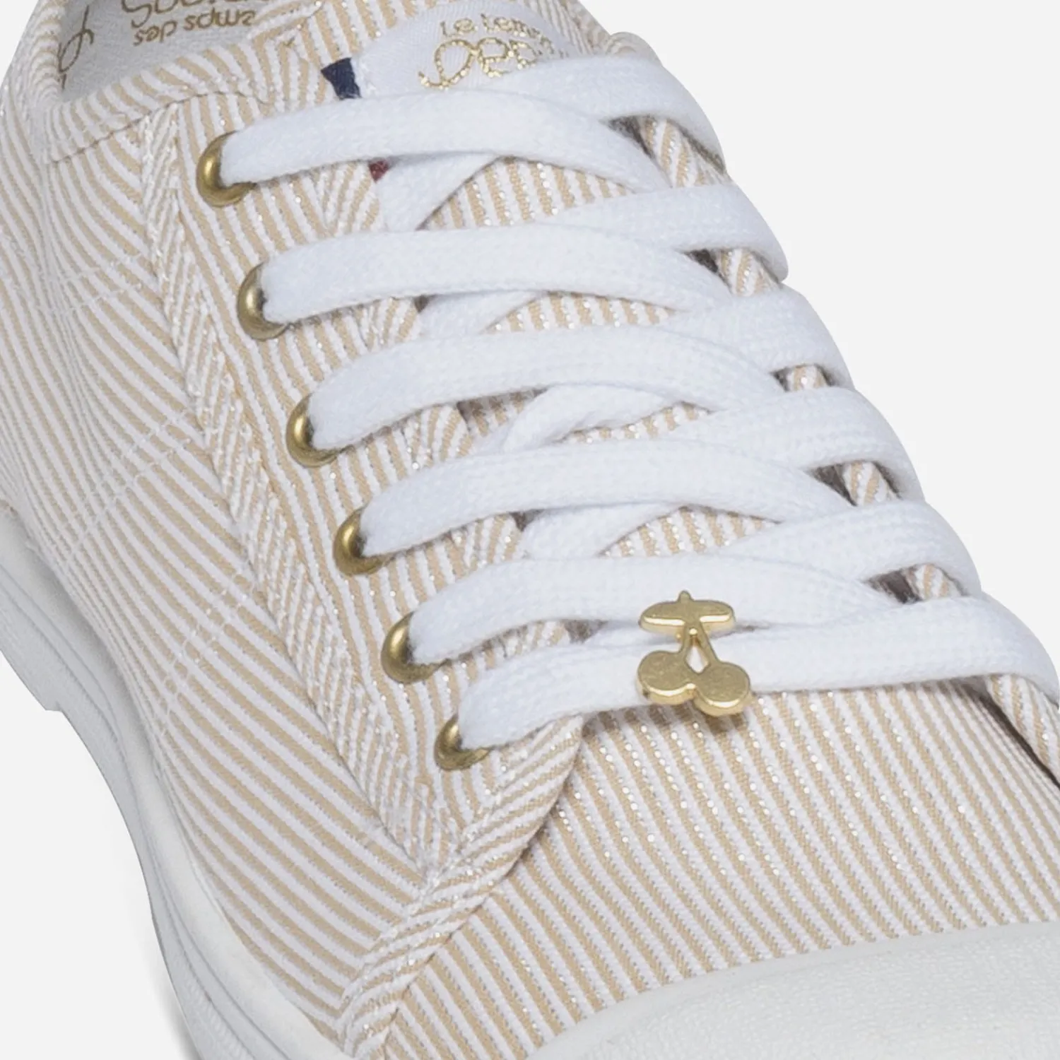 Le Temps des Cerises Baskets^Tennis beige rayée blanc et argent OR