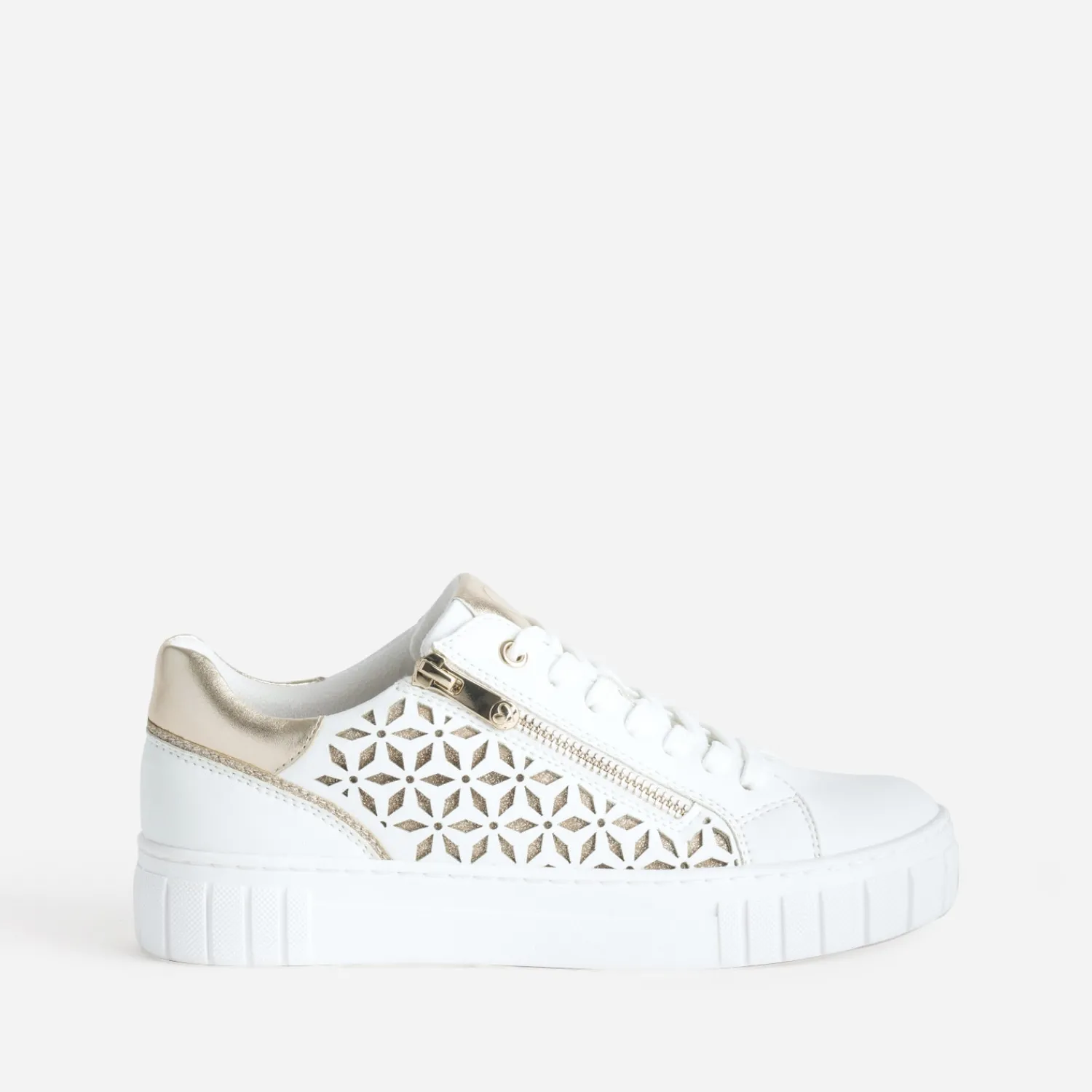 Marco Tozzi Baskets^Tennis he et dorée motifs ajourés BLANC