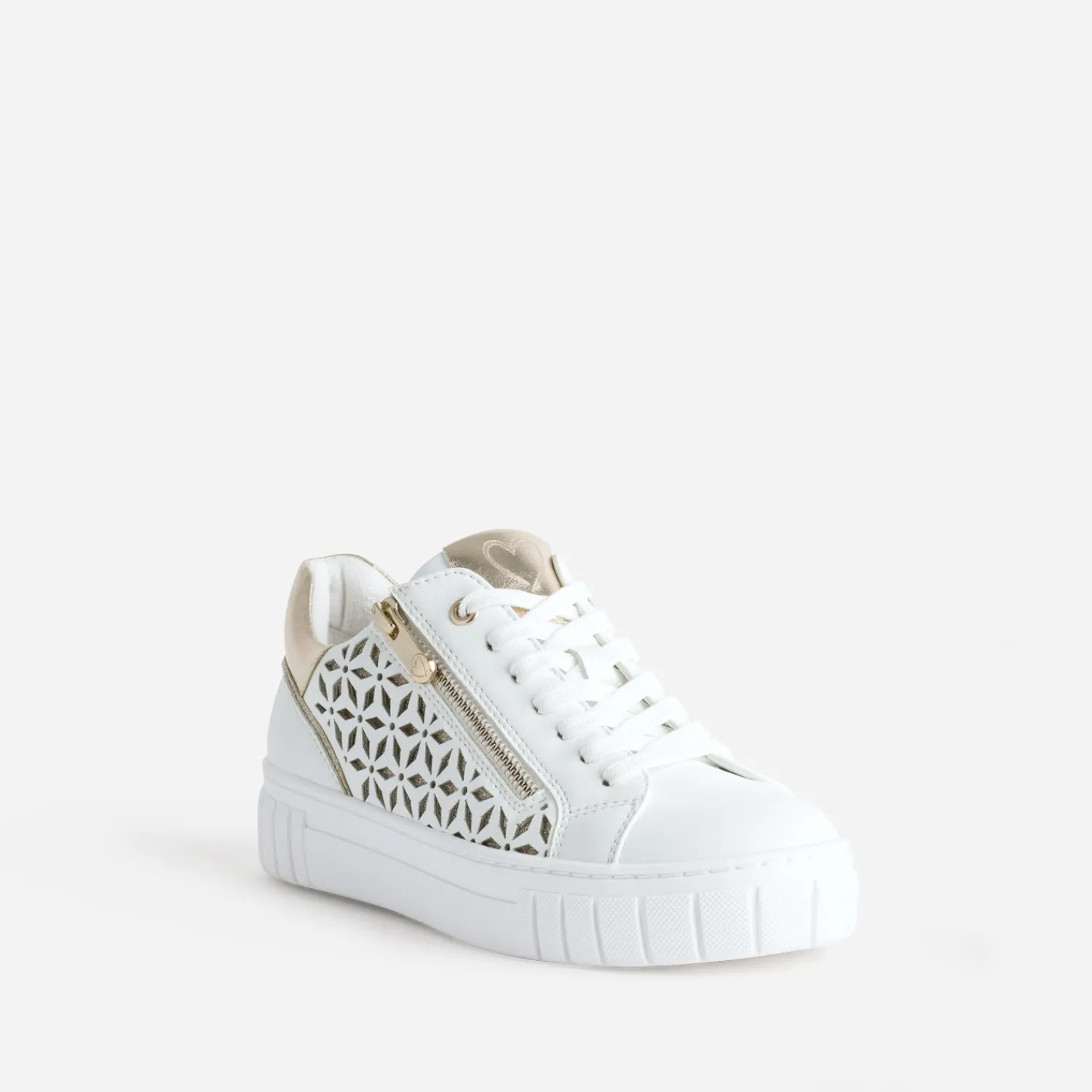 Marco Tozzi Baskets^Tennis he et dorée motifs ajourés BLANC