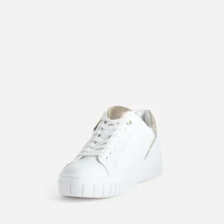 Marco Tozzi Baskets^Tennis he et dorée motifs ajourés BLANC