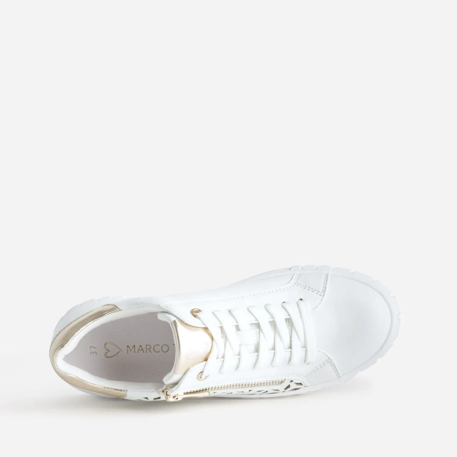 Marco Tozzi Baskets^Tennis he et dorée motifs ajourés BLANC