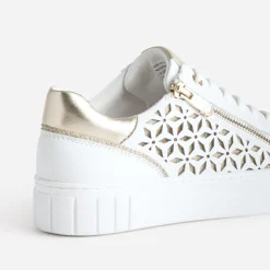 Marco Tozzi Baskets^Tennis he et dorée motifs ajourés BLANC