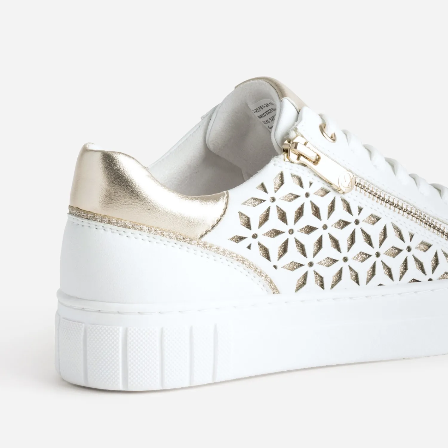 Marco Tozzi Baskets^Tennis he et dorée motifs ajourés BLANC