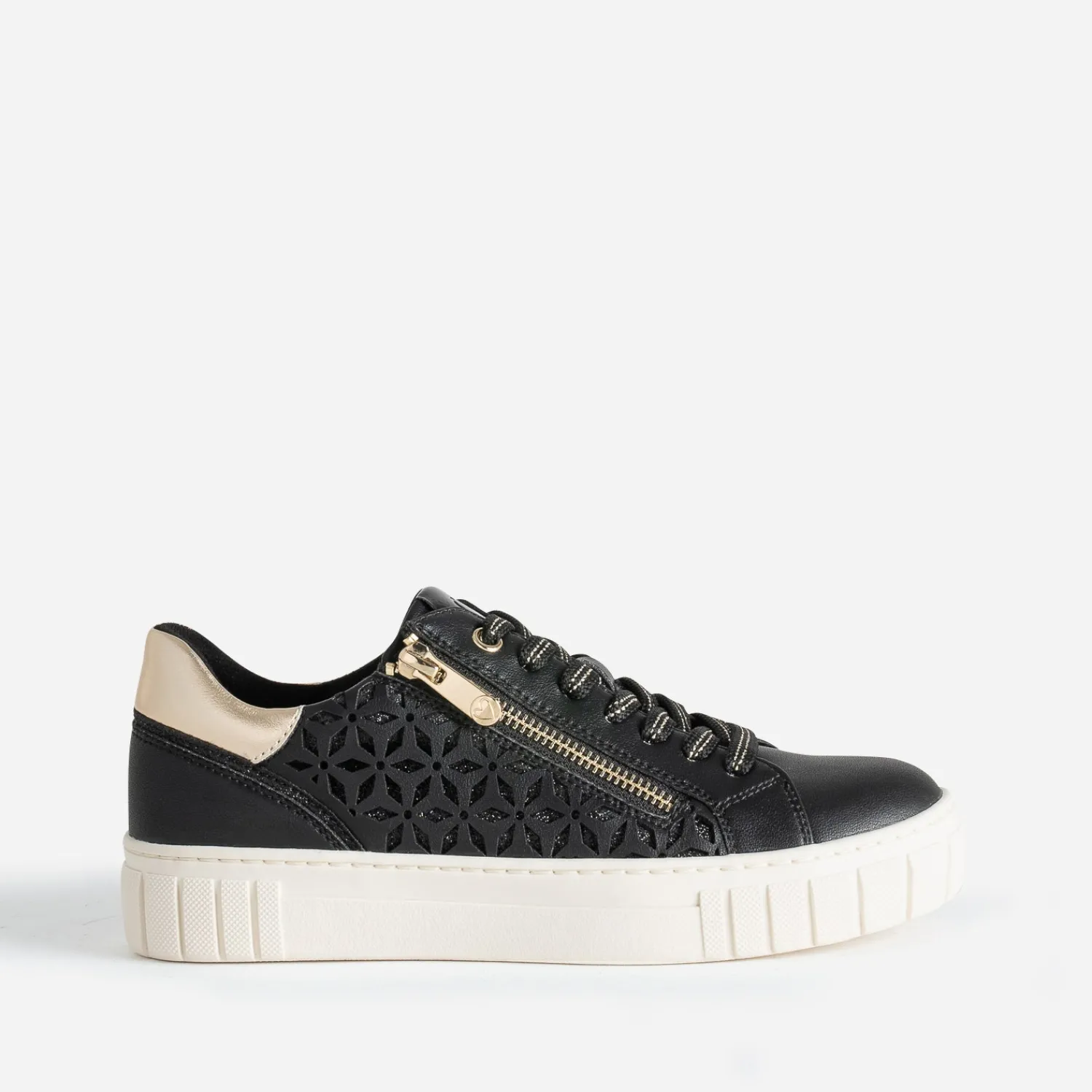 Marco Tozzi Baskets^Tennis e décor motifs ajourés NOIR