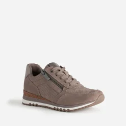 Marco Tozzi Baskets^Tennis taupe suédée perforée MARRON