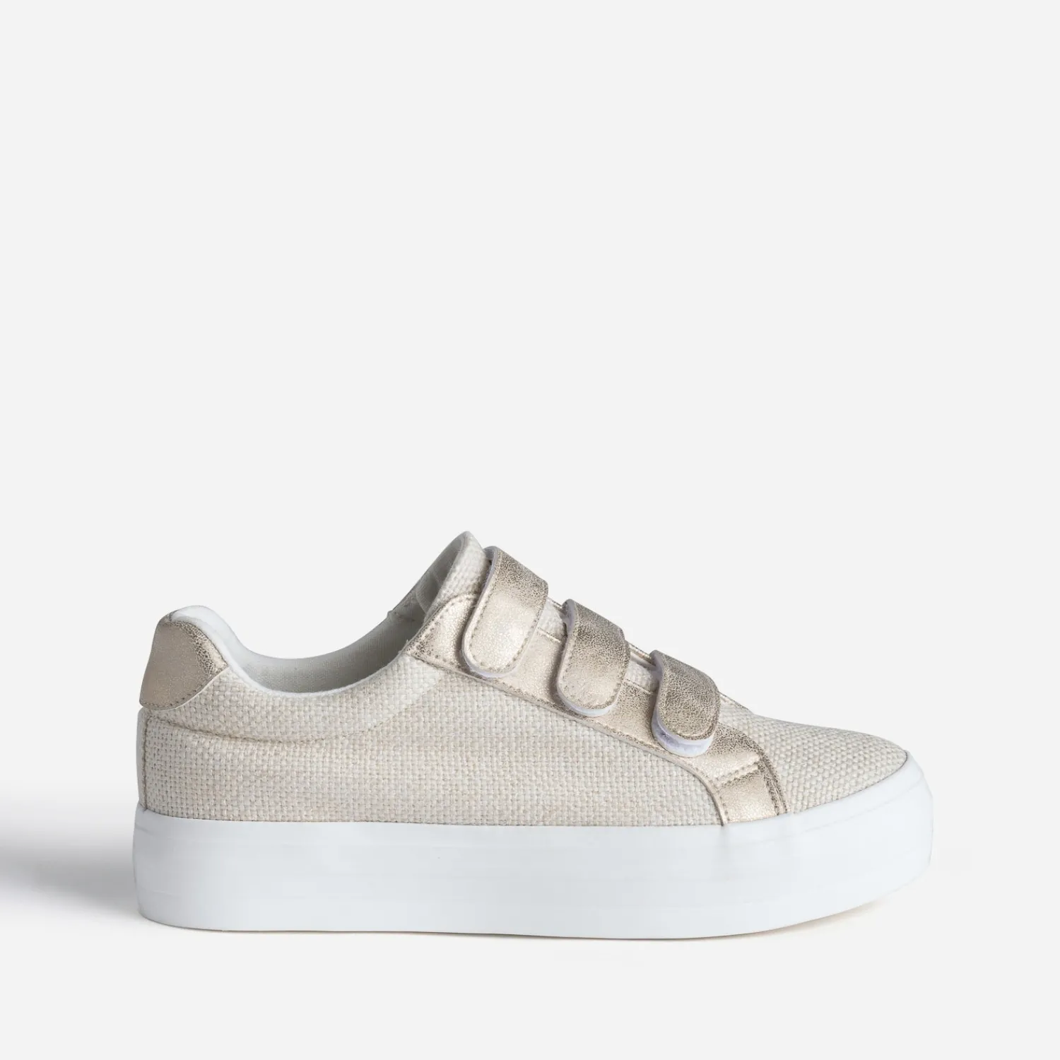Texto Baskets^Tennis platefme beige à scratchs dés OR