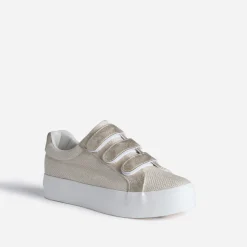 Texto Baskets^Tennis platefme beige à scratchs dés OR