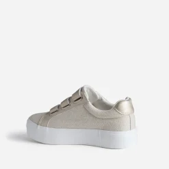 Texto Baskets^Tennis platefme beige à scratchs dés OR