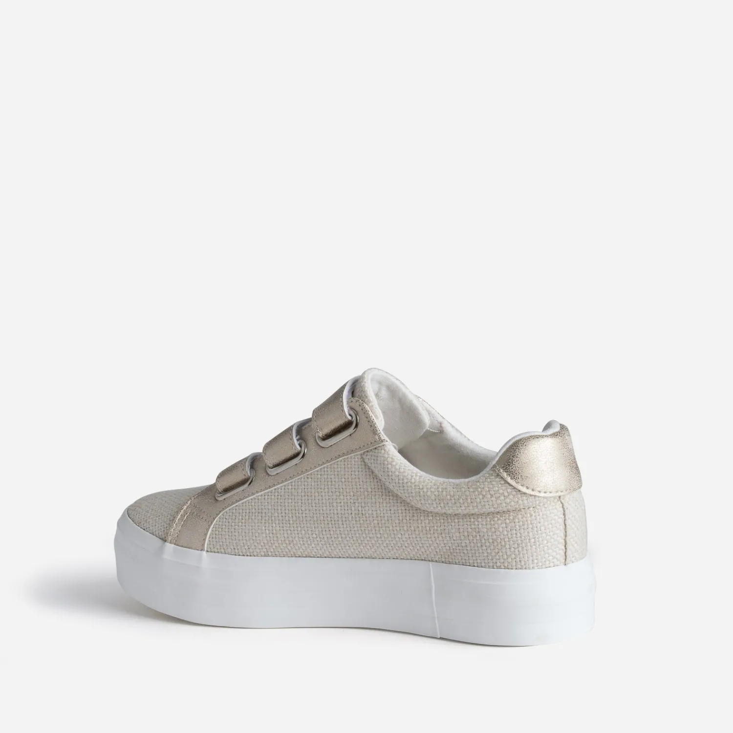 Texto Baskets^Tennis platefme beige à scratchs dés OR