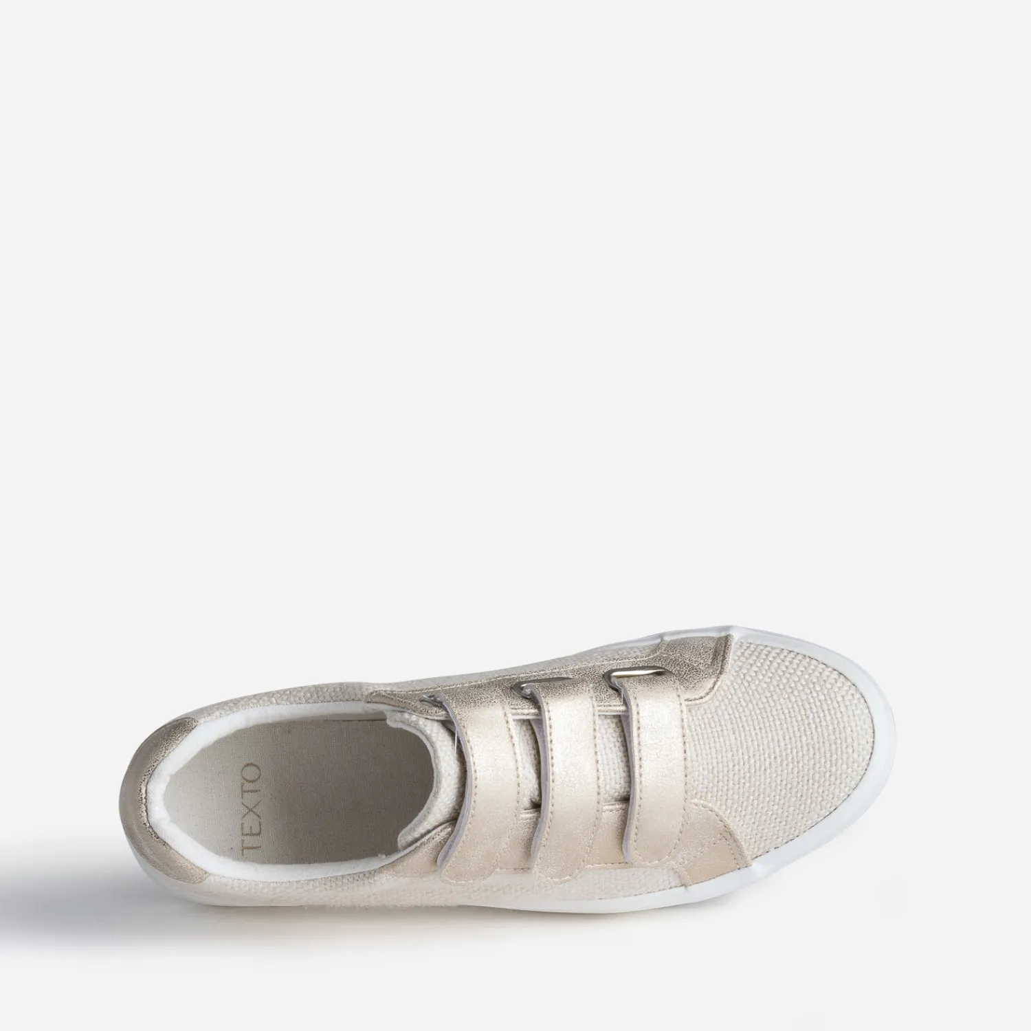 Texto Baskets^Tennis platefme beige à scratchs dés OR
