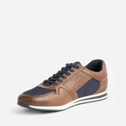 Redskins Baskets/Tennis^Tennis marron et marine en cuir et toile COGNAC