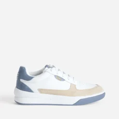 Tbs Baskets^Tennis blanche, beige et ciel cuir BLEU