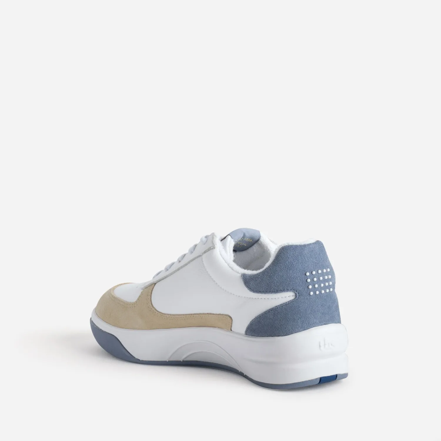 Tbs Baskets^Tennis blanche, beige et ciel cuir BLEU