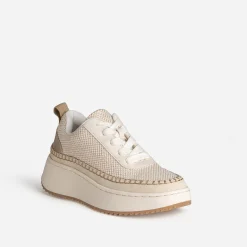Eram Baskets^Tennis TEXTO beige tressage dé et surpiqûre contrastée OR