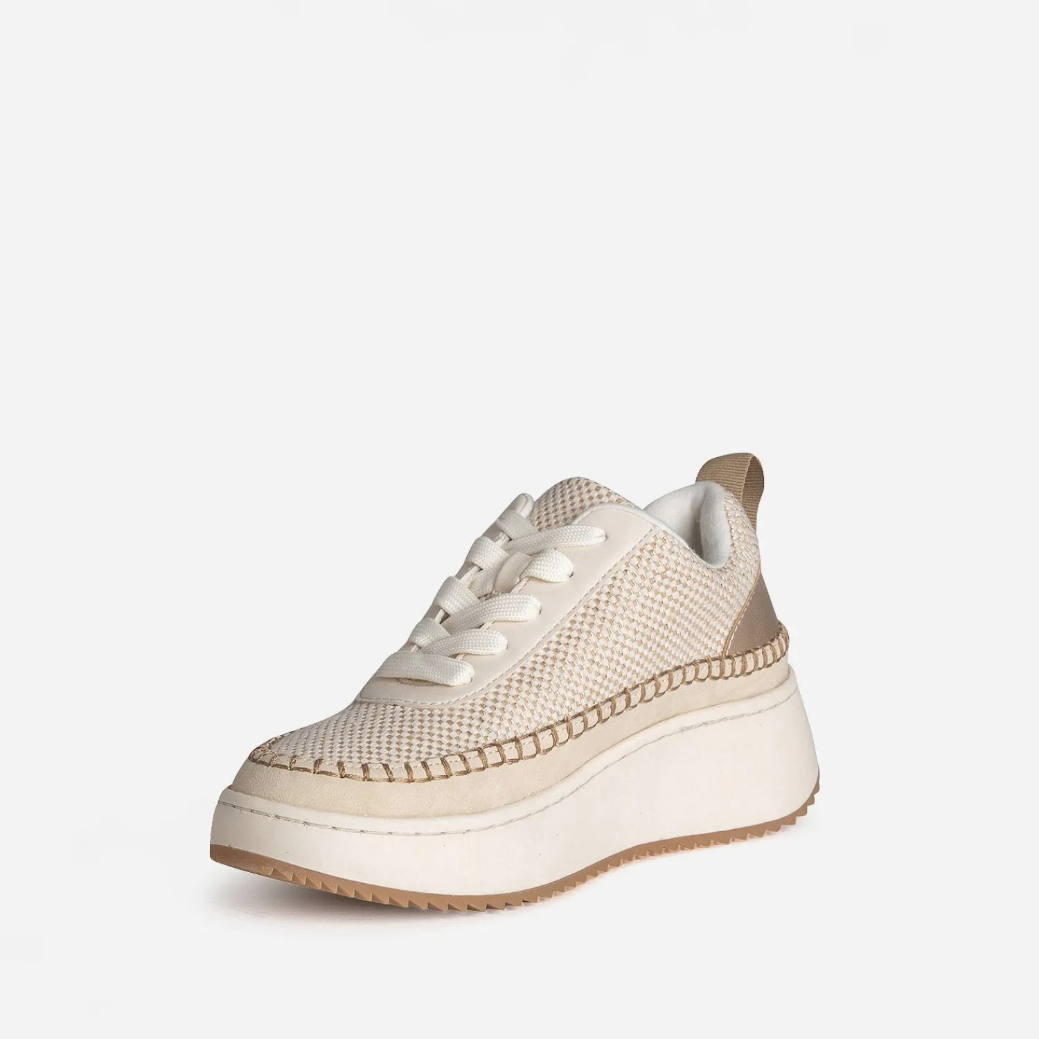 Eram Baskets^Tennis TEXTO beige tressage dé et surpiqûre contrastée OR