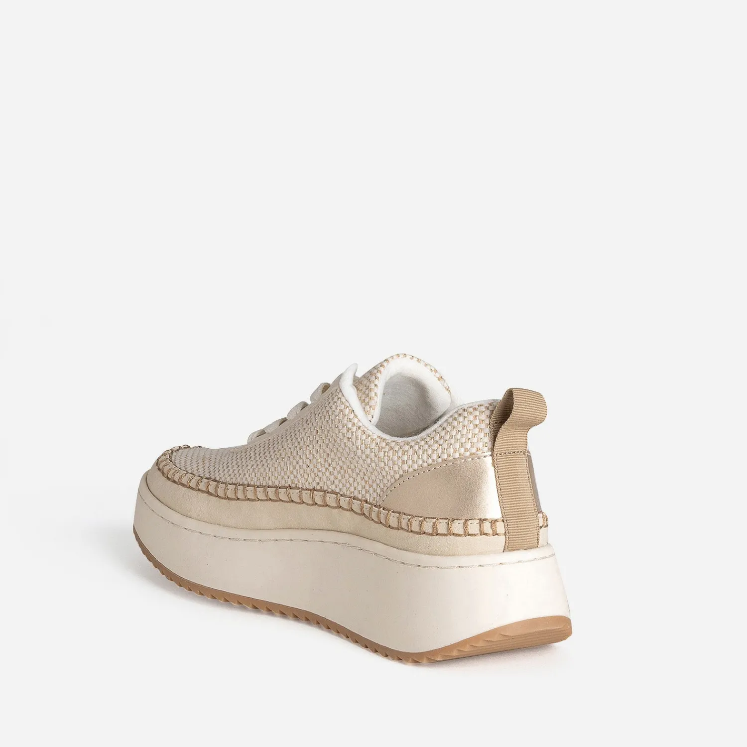 Eram Baskets^Tennis TEXTO beige tressage dé et surpiqûre contrastée OR