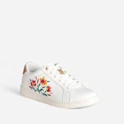 Texto Baskets^Tennis he broderies exclusives fleurs BLANC