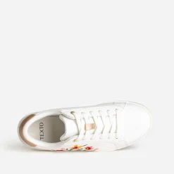 Texto Baskets^Tennis he broderies exclusives fleurs BLANC