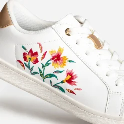 Texto Baskets^Tennis he broderies exclusives fleurs BLANC