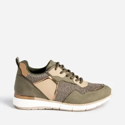 Texto Baskets^Tennis kaki et beige mix matière VERT