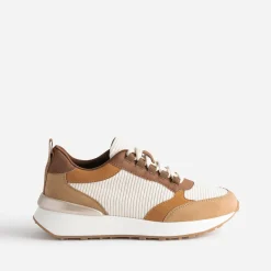 Texto Baskets^Tennis marron, et écru à détails côtelés CAMEL