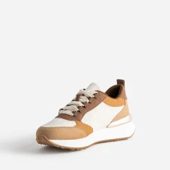 Texto Baskets^Tennis marron, et écru à détails côtelés CAMEL