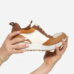 Texto Baskets^Tennis marron, et écru à détails côtelés CAMEL