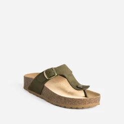 Eram Mules/Tongs^Tong anatomique en cuir velours à plateforme KAKI