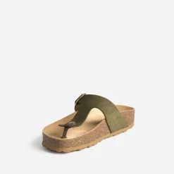 Eram Mules/Tongs^Tong anatomique en cuir velours à plateforme KAKI