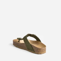 Eram Mules/Tongs^Tong anatomique en cuir velours à plateforme KAKI