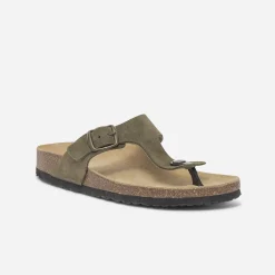 Eram Mules/Tongs^Tong anatomique kaki en cuir éco-conçu VERT