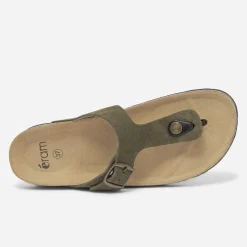 Eram Mules/Tongs^Tong anatomique kaki en cuir éco-conçu VERT
