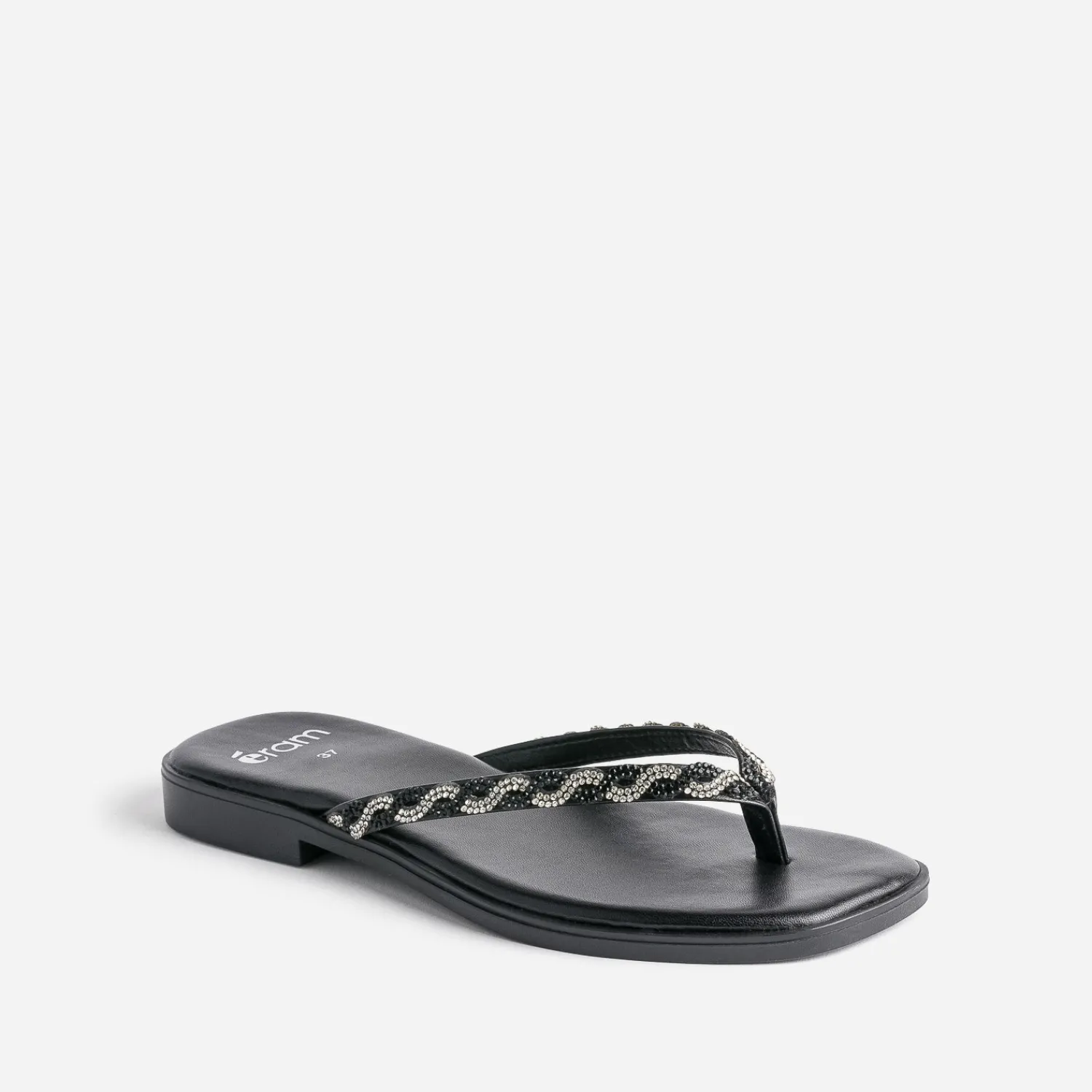 Texto Mules/Tongs^Tong e à brides strassées NOIR