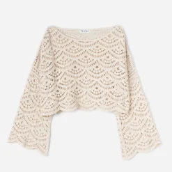 Texto T-Shirts^Top écru en macramé BEIGE