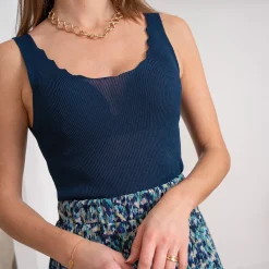 Texto T-Shirts^Top tricot côtelé MARINE