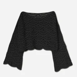 Texto T-Shirts^Top en macramé NOIR