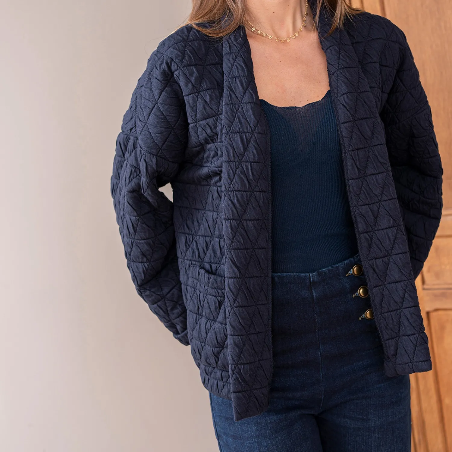 Texto Vestes & Gilets^Veste kimono matelassée MARINE