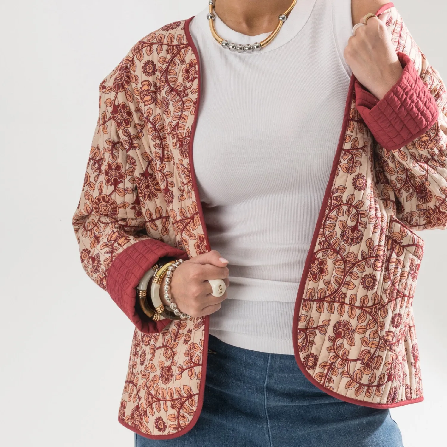 Texto Vestes & Gilets^Veste imprimé fleurs indiennes BEIGE
