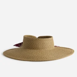 Eram Chapeaux, Bonnets & Casquettes^Visière TEXTO en paille avec ruban imprimé prune BEIGE